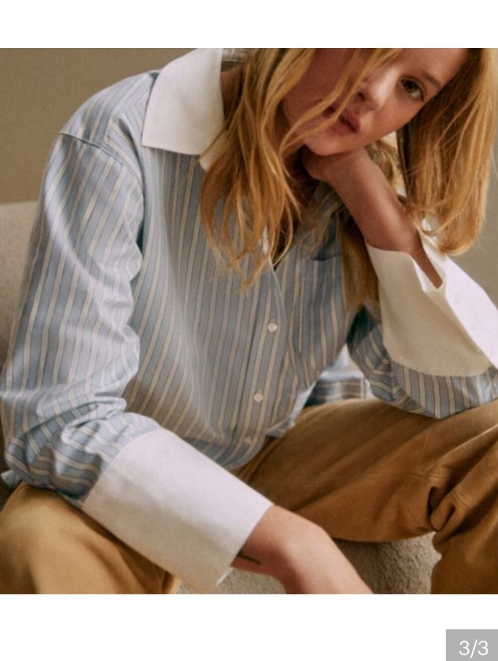Sezane Bilma Classic White & Light Blue Striped Button-Up Shirt